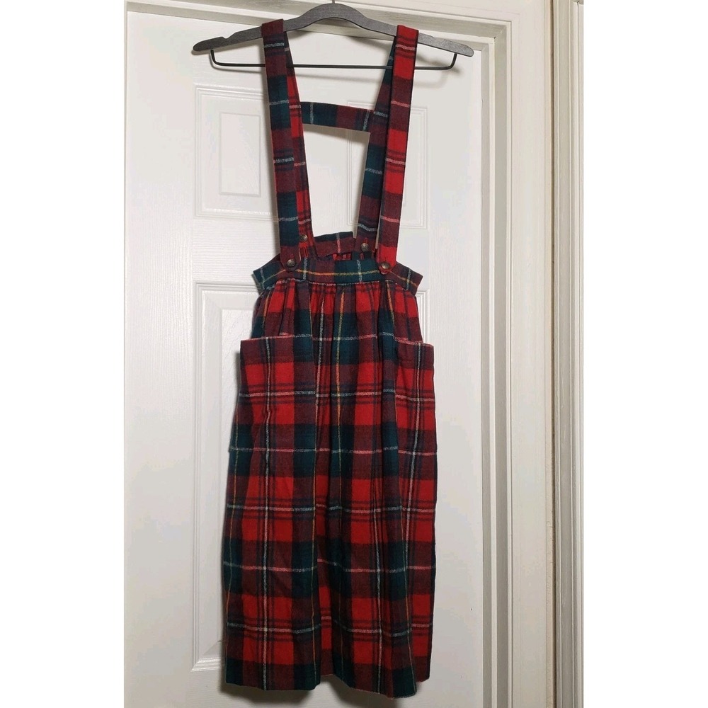 Vintage Ralph Lauren Plaid Wool Skirt Suspenders Girls Size 10 Holidays Acadamia